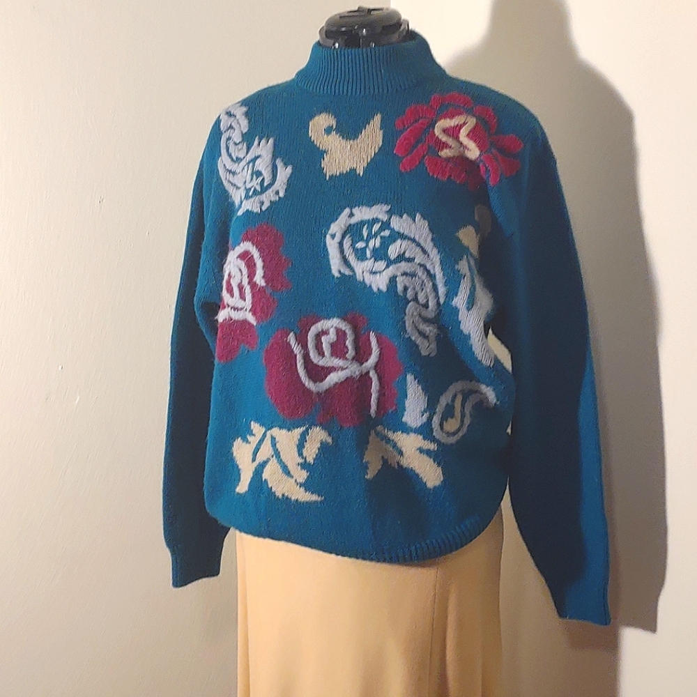 Vintage 1980s teal turtleneck sweater